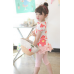 GI0625 ชุดเด็กผู้หญิง เสื้อคอกลม แขนสั้น ลายดอก สีขาว+ กางเกงกระโปรงขอบย้วย ขา 3 ส่วน สีชมพู (2ชิ้น) S.90